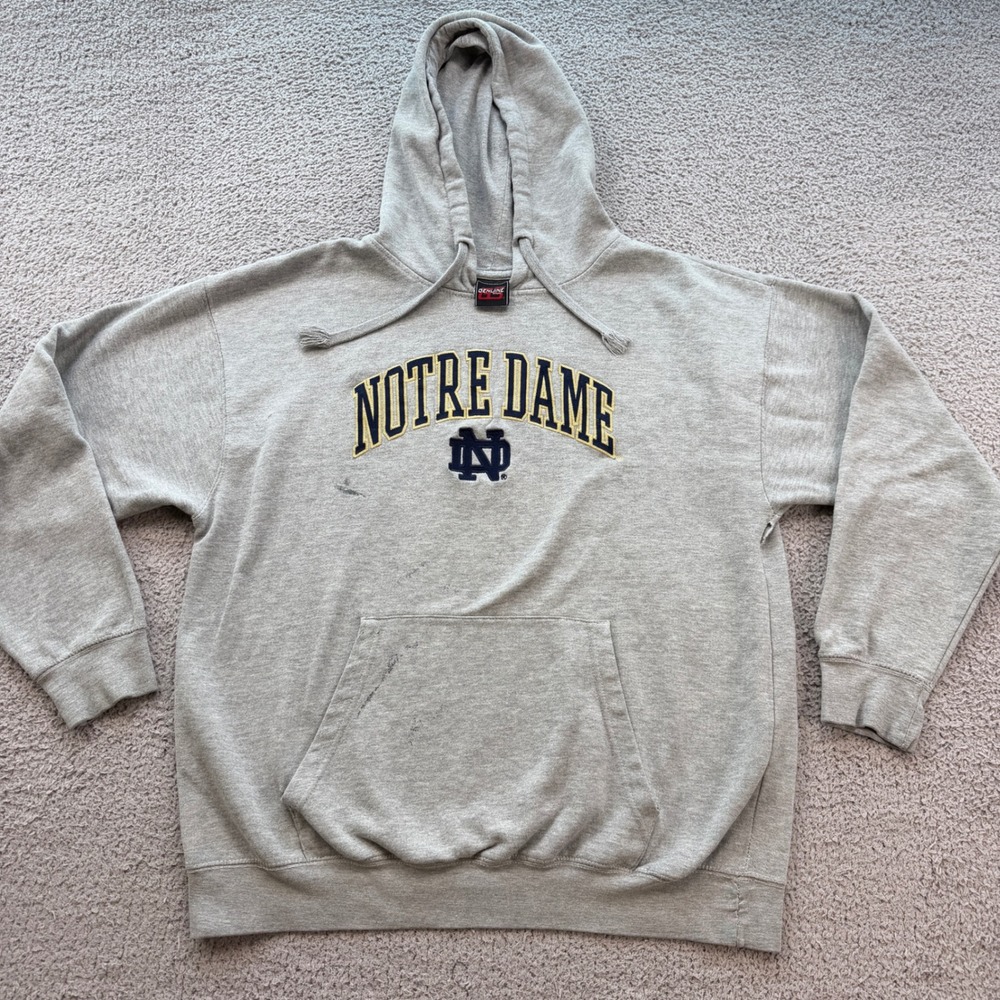 Genuine Stuff Notre Dame Fighting Irish Hoodie Gray Embroidered Men XL 6187